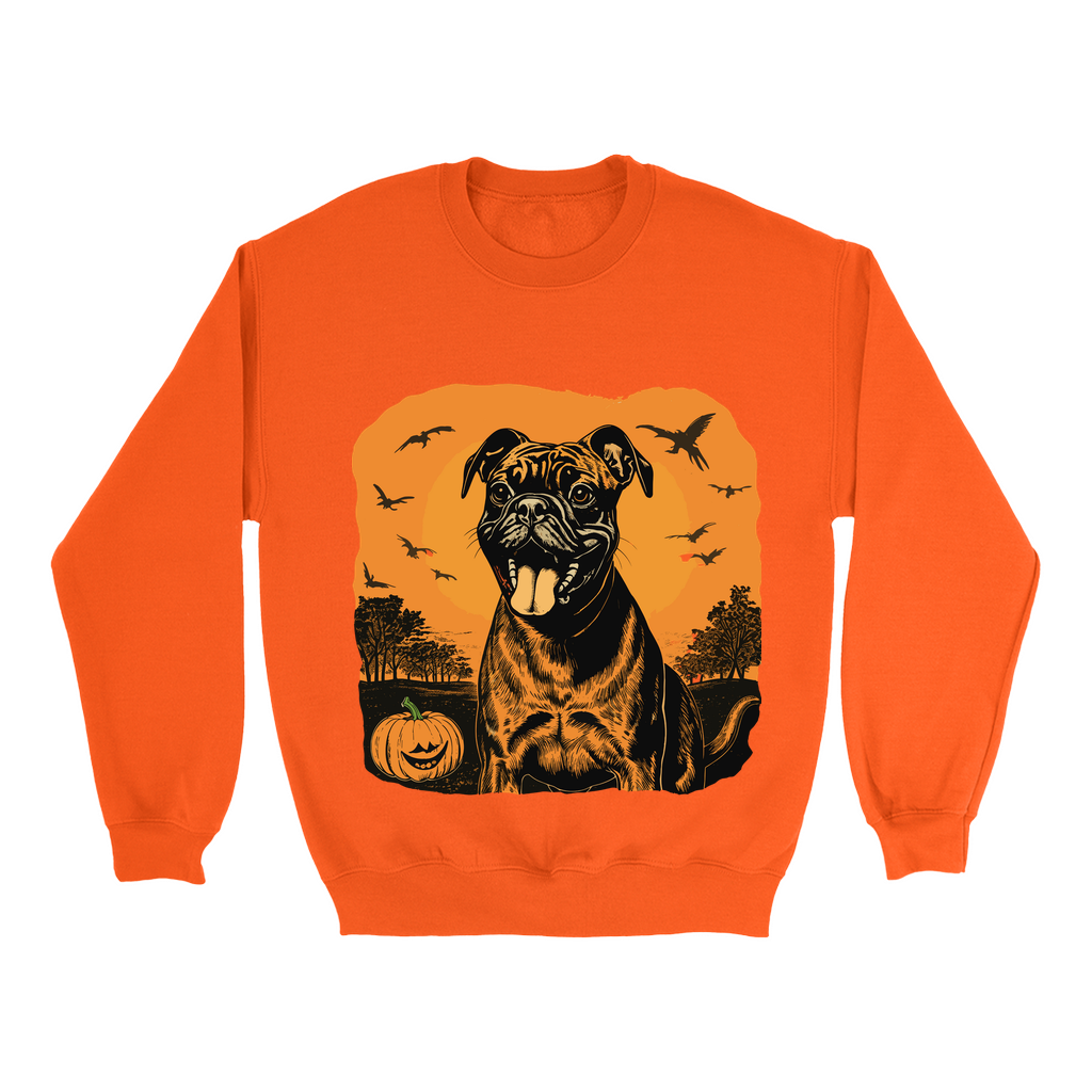 Explore our bewitching collection of Halloween sweatshirts, showcasing the mysterious allure of a boxer dog on the front.