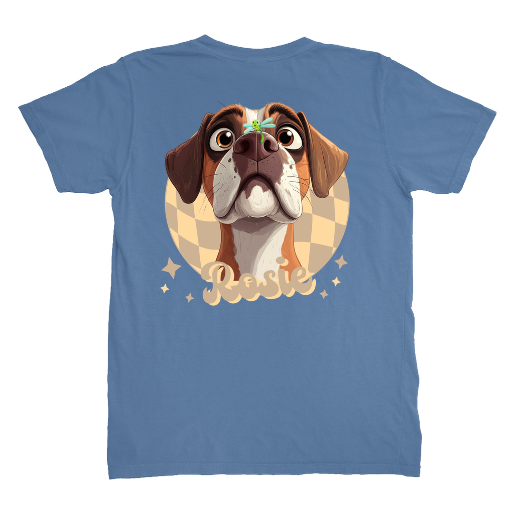 Comfort Colors 1717 Heavyweight Unisex T-Shirt - Whimsical Animal & Insect Portrait With BACK IMAGE PLACEMENT On T-shirt, Dog Tee, Cat T-shirt.