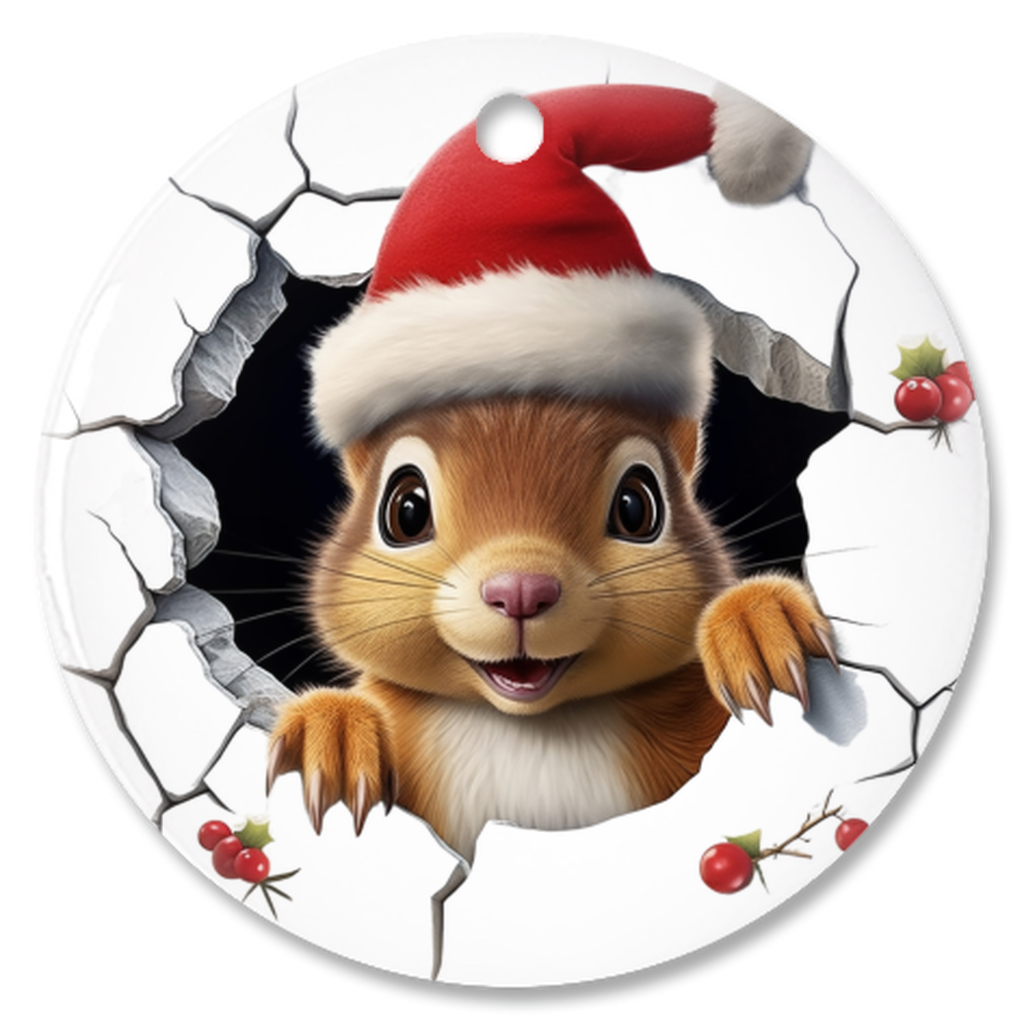 Radiant 3D Animal Breakthrough Porcelain Christmas Squirrel Ornament:  Elegance in Every Detail for Your Holiday Joy!