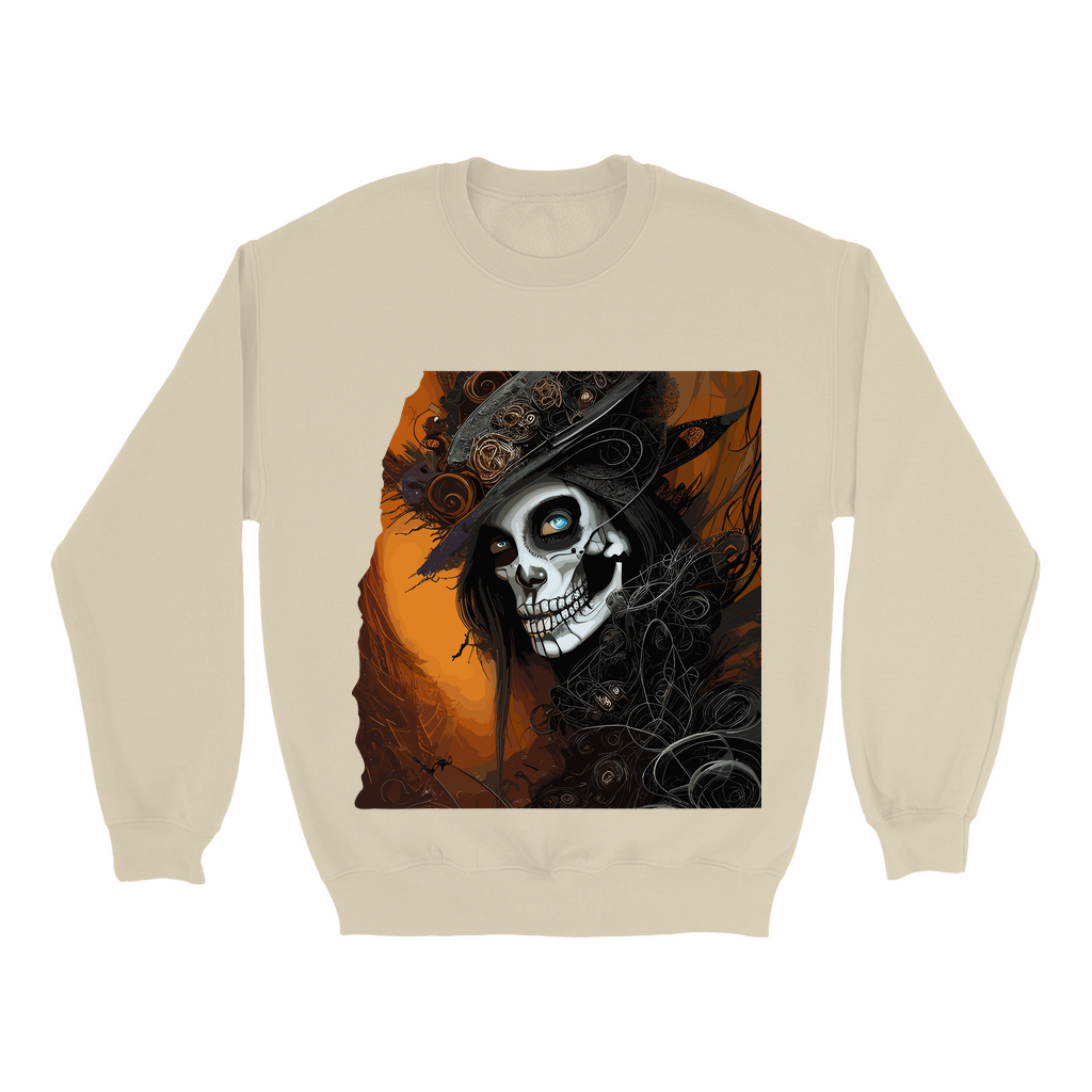 Explore our bewitching collection of Halloween sweatshirts, showcasing the mysterious allure of a Goth skeleton on the front.