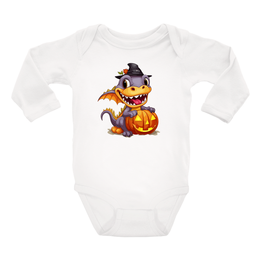 Infant Halloween Dinosaur Long Sleeve Onesie.