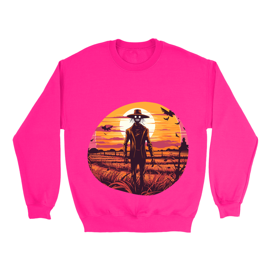 Explore our bewitching collection of Halloween sweatshirts, showcasing the mysterious allure of a scarecrow on the front.