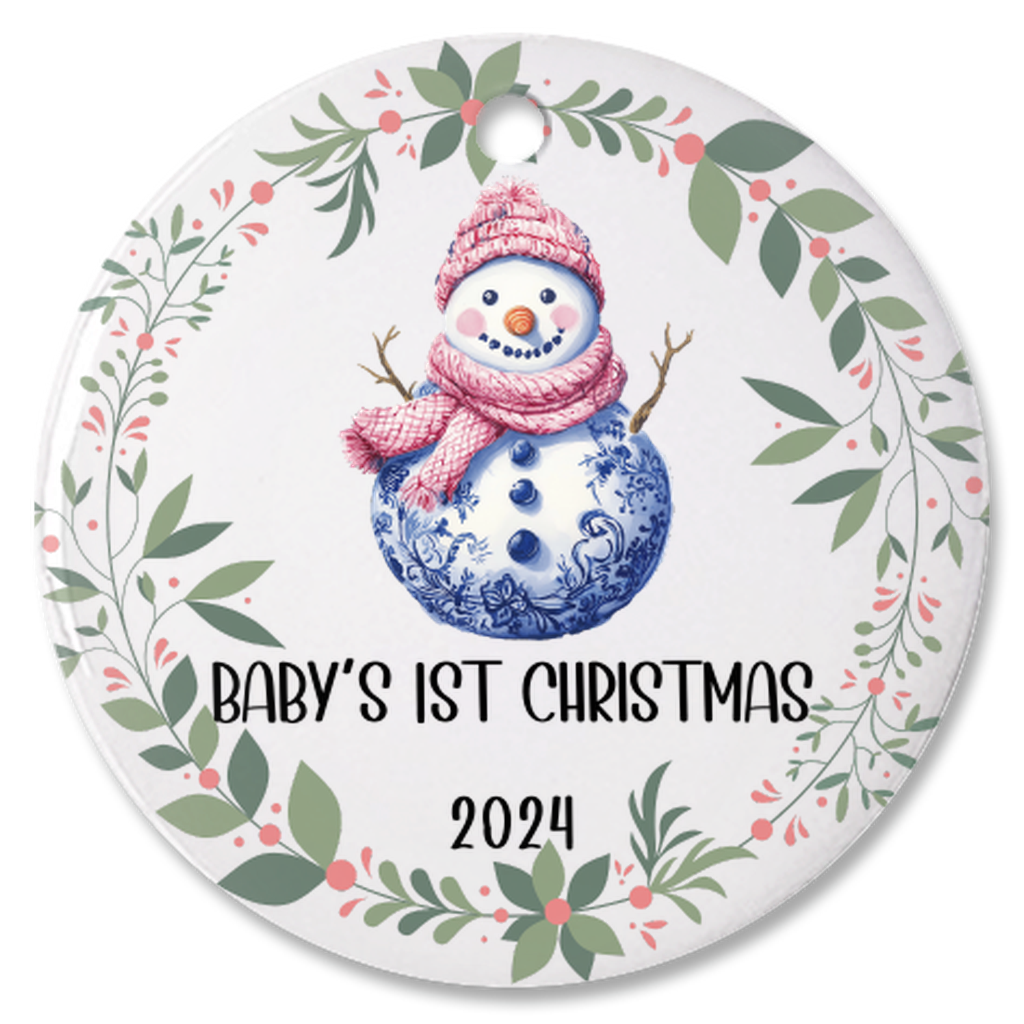 Personalized, Customized Baby’s First Christmas Tree Porcelain Snowman Ornament, Baby’s 1st Christmas Bauble, Baby’s Christmas Keepsake