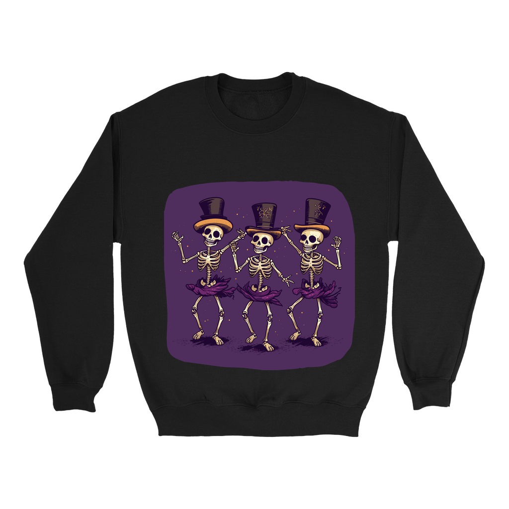 Explore our bewitching collection of Halloween sweatshirts, showcasing the mysterious allure of dancing skeletons on the front.