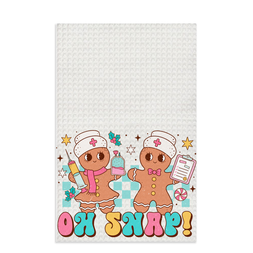 Beautiful Christmas-Themed Nurse "Oh Snap" Waffle Kitchen Tea Towels, Cute Christmas Waffle Dish Towels, Stocking Filler