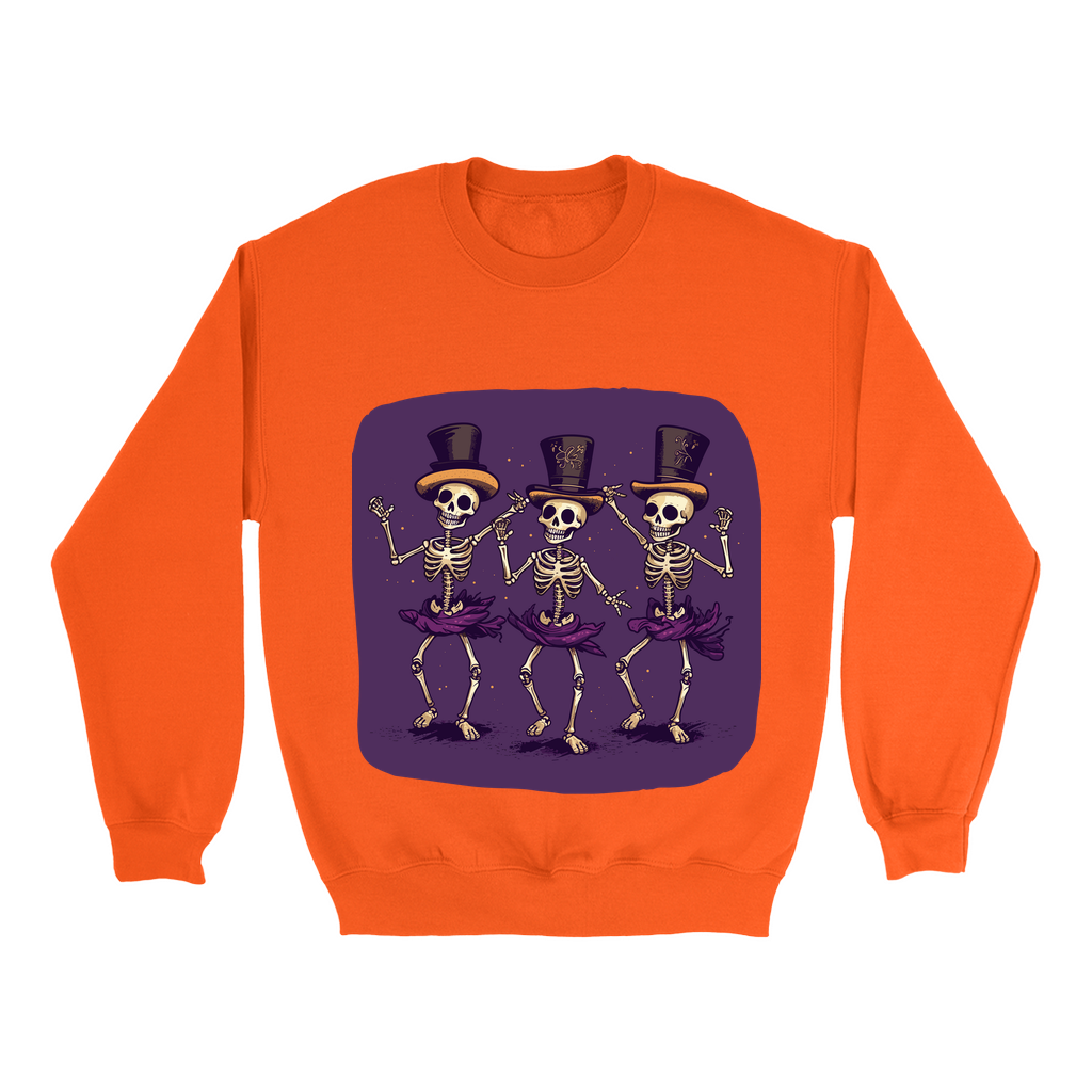 Explore our bewitching collection of Halloween sweatshirts, showcasing the mysterious allure of dancing skeletons on the front.