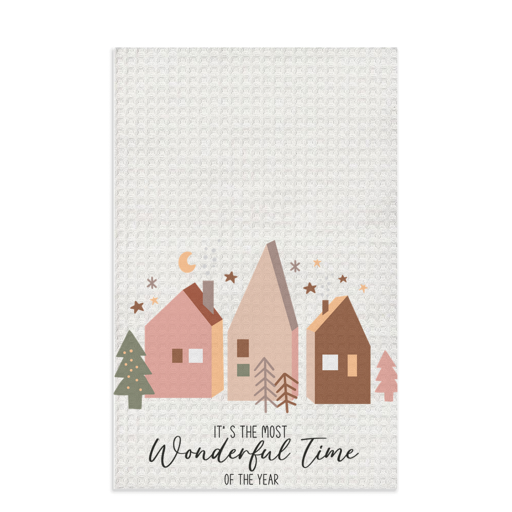 Christmas-Themed "It's The Most Wonderful Time Of The Year" Waffle Kitchen Tea Towel, Cute Waffle Dish Towel Cute Stocking Filler