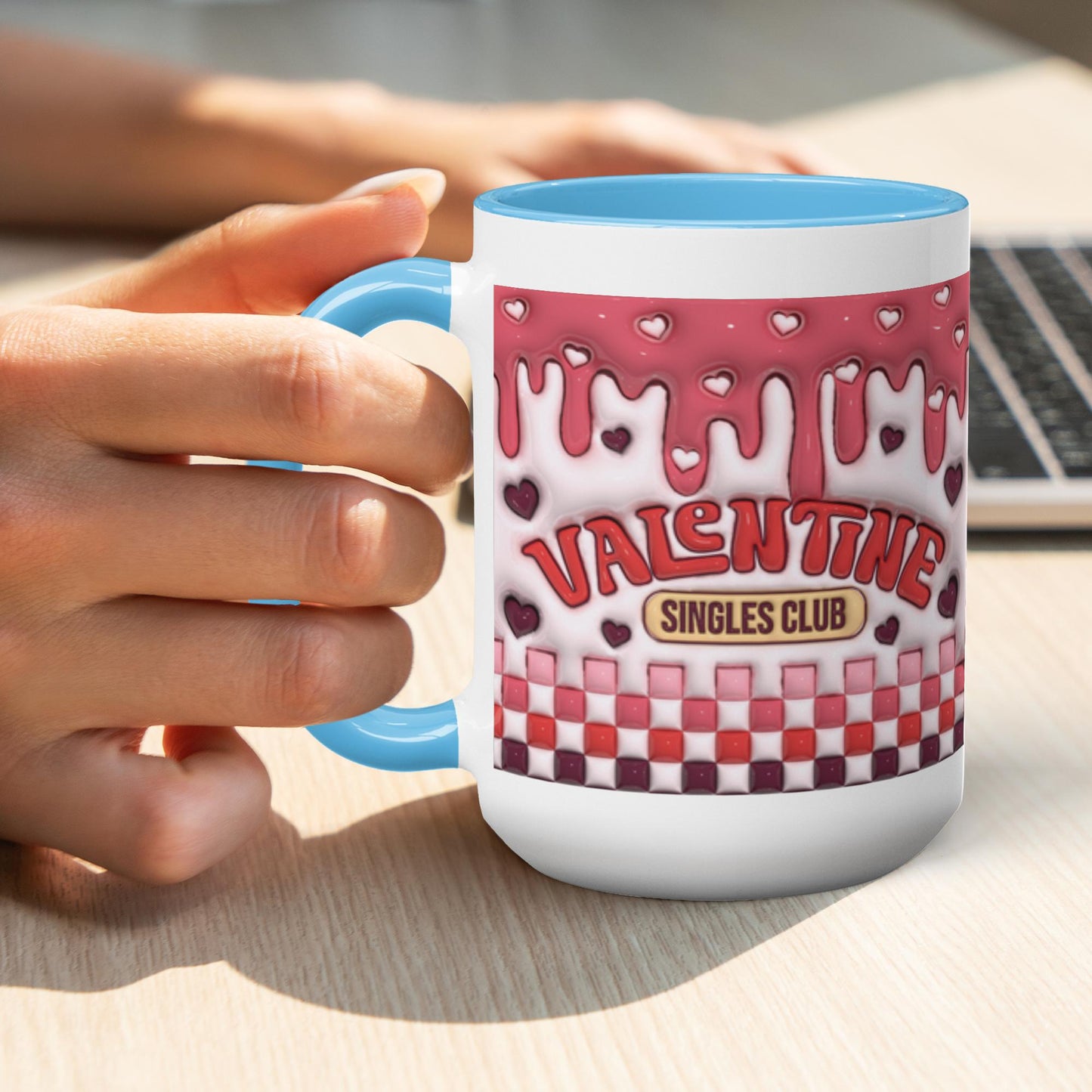 Love Unleashed:  Valentine’s Single’s Club Two-Tone Mugs - A Symphony of Colors on Glossy White Canvas, Sip Romance Daily!