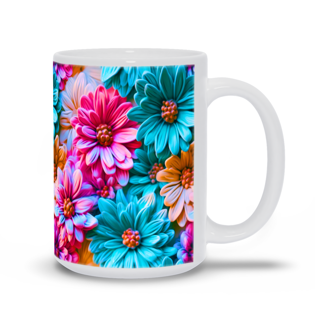 Blooming Bliss: The Bright Floral Inflated Ceramic Mug