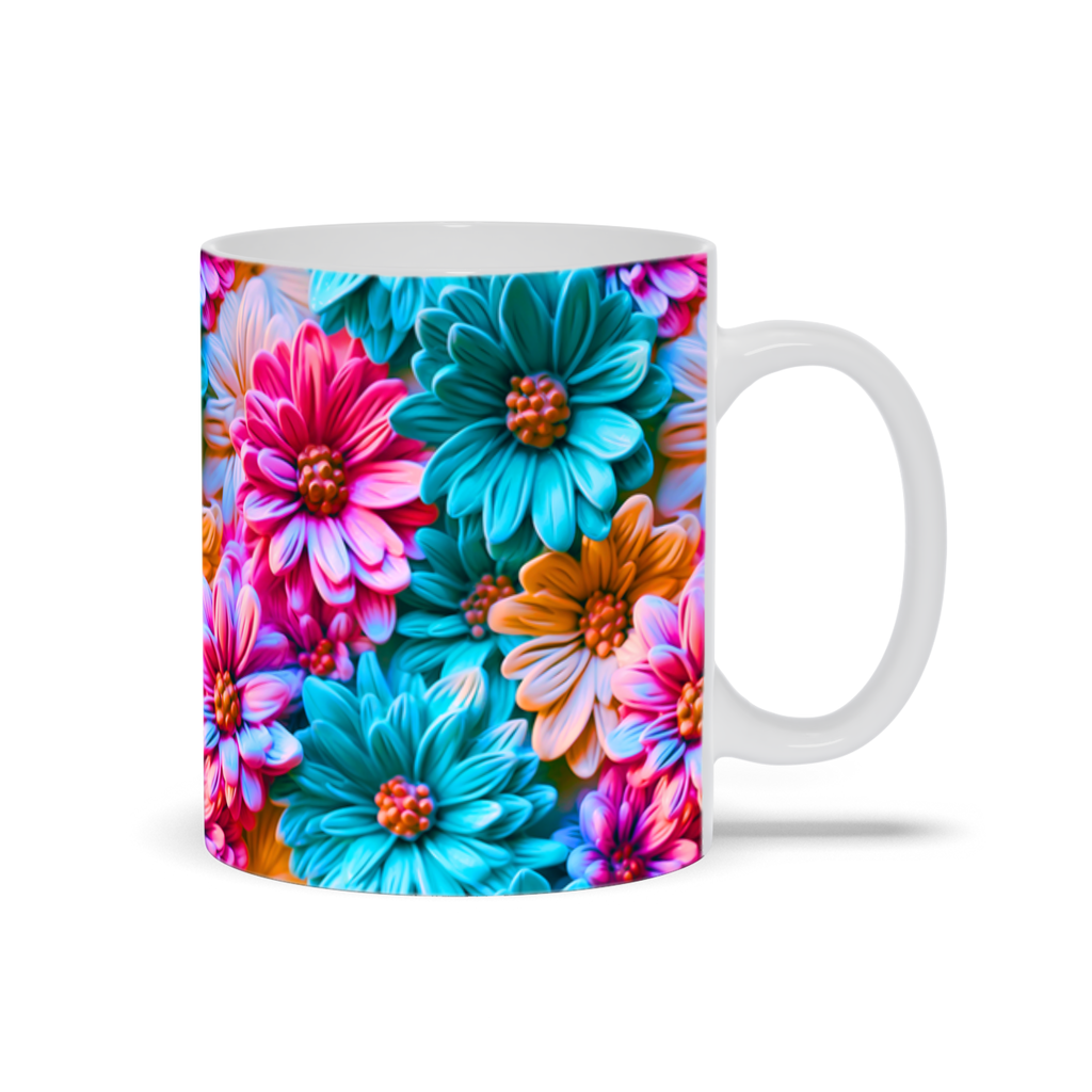 Blooming Bliss: The Bright Floral Inflated Ceramic Mug