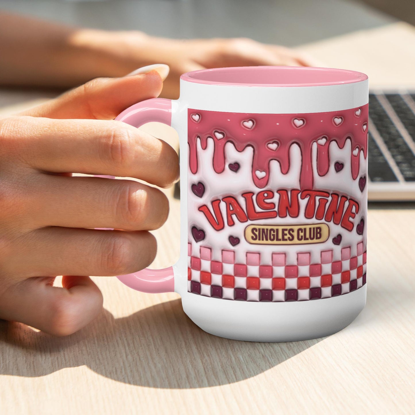 Love Unleashed:  Valentine’s Single’s Club Two-Tone Mugs - A Symphony of Colors on Glossy White Canvas, Sip Romance Daily!