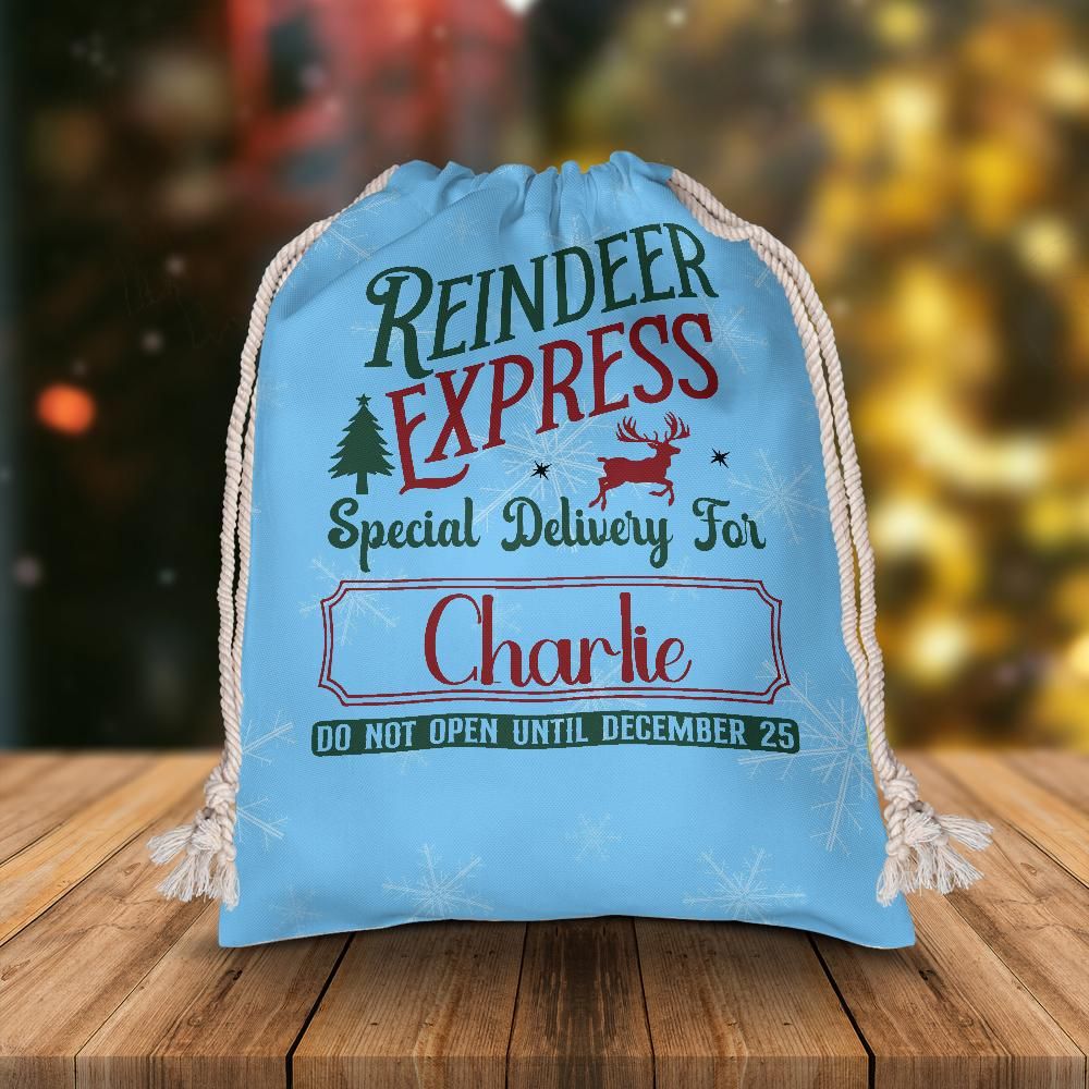 Personalized Large Christmas Drawstring Sack, "Reindeer Express Special Delivery For..."Personalized Bag, Santa Sack, Kid's Christmas Sack, Christmas Bags, Party Supplies Bag, Gift Sacks