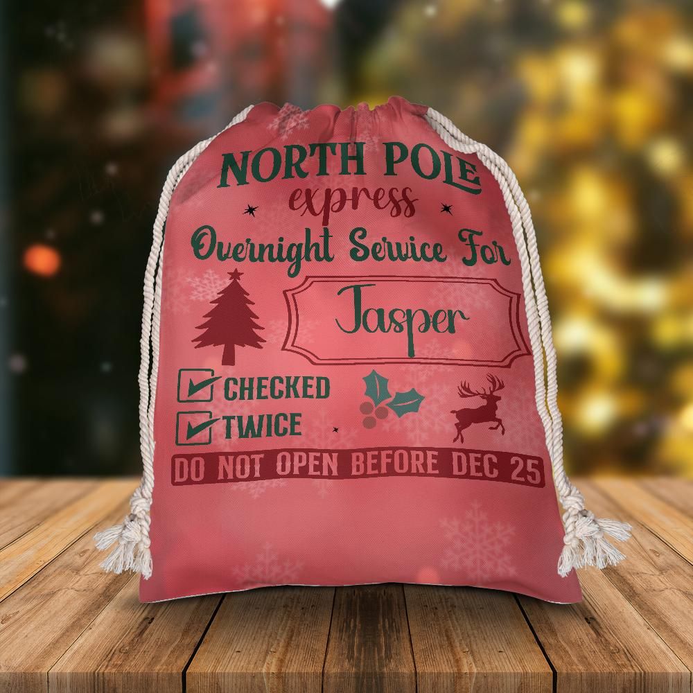 Personalized Large Christmas Drawstring Sack, "North Pole Express, Overnight Service For...." Personalized Bag, Santa Sack, Kid's Christmas Sack, Christmas Bags, Party Supplies Bag, Gift Sacks