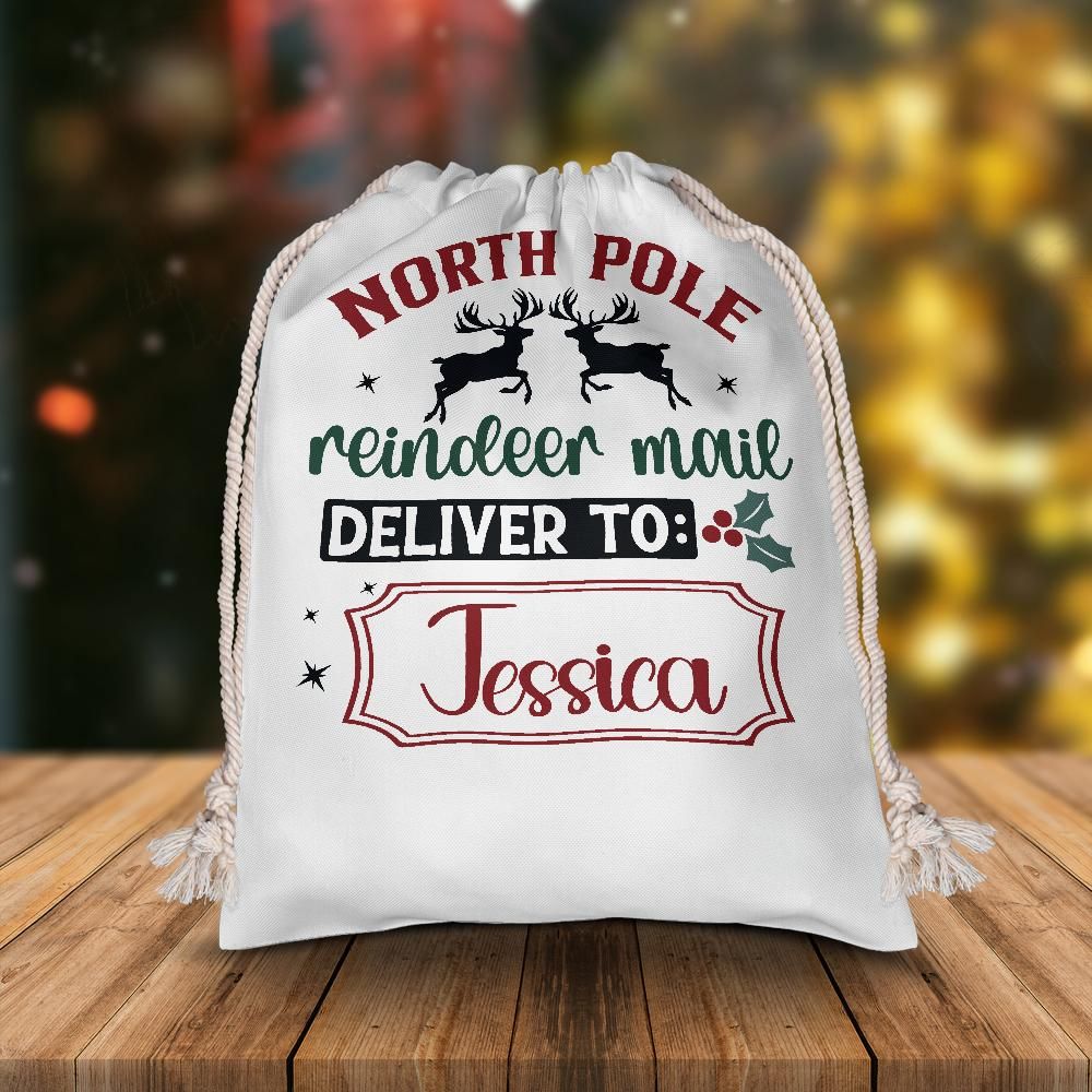 Personalized Large Christmas Drawstring Sack, "North Pole Reindeer Mail, Deliver To..." Personalized Bag, Santa Sack, Kid's Christmas Sack, Christmas Bags, Party Supplies Bag, Gift Sacks