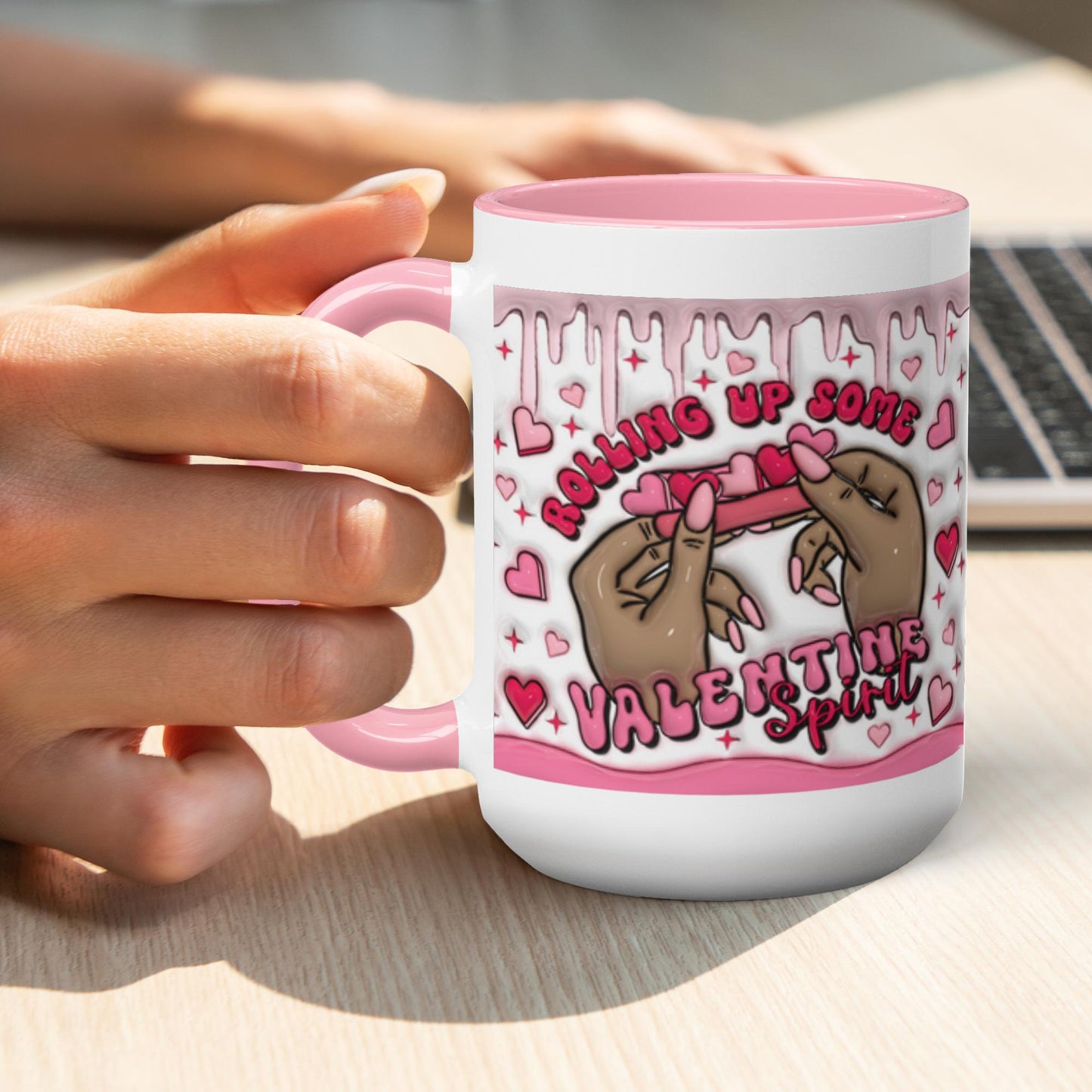 Love Unleashed:  Rolling Up Some Valentine’s Spirit Two-Tone Mugs - A Symphony of Colors on Glossy White Canvas, Sip Romance Daily!