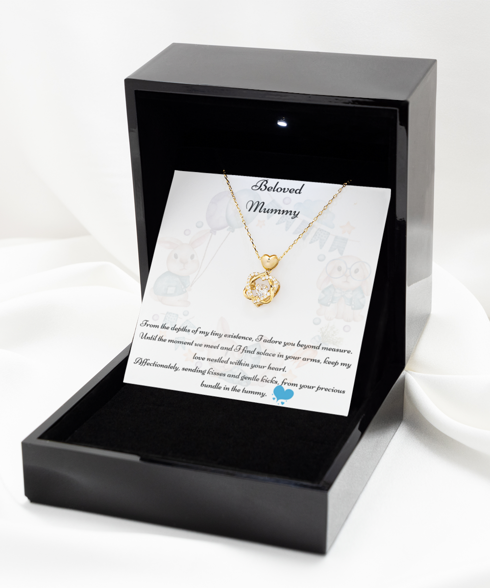 Beloved Mummy, Mother-to-be Gift, Mummy Necklace, Baby Shower Gift, Future Mummy, Heart Knot Gold, Heart Knot Silver, Love Knot Rose Gold, Love Knot Silver, Solitaire Crystal, Double Crystal Circle