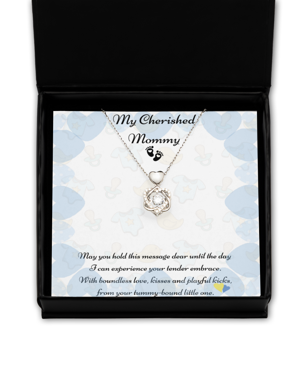 My Cherished Mommy, Mother-to-be Gift, Mommy Necklace, Baby Shower Gift, Future Mommy, Heart Knot Gold, Heart Knot Silver, Love Knot Rose Gold, Love Knot Silver, Solitaire Crystal, Double Crystal Circle