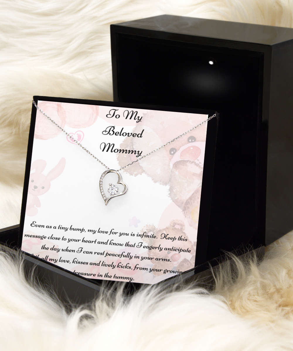 To My Beloved Mommy, Mother-to-be Gift, Mommy Necklace, Baby Shower Gift, Future Mommy, Heart Knot Gold, Heart Knot Silver, Love Knot Rose Gold, Love Knot Silver, Solitaire Crystal, Double Crystal Circle