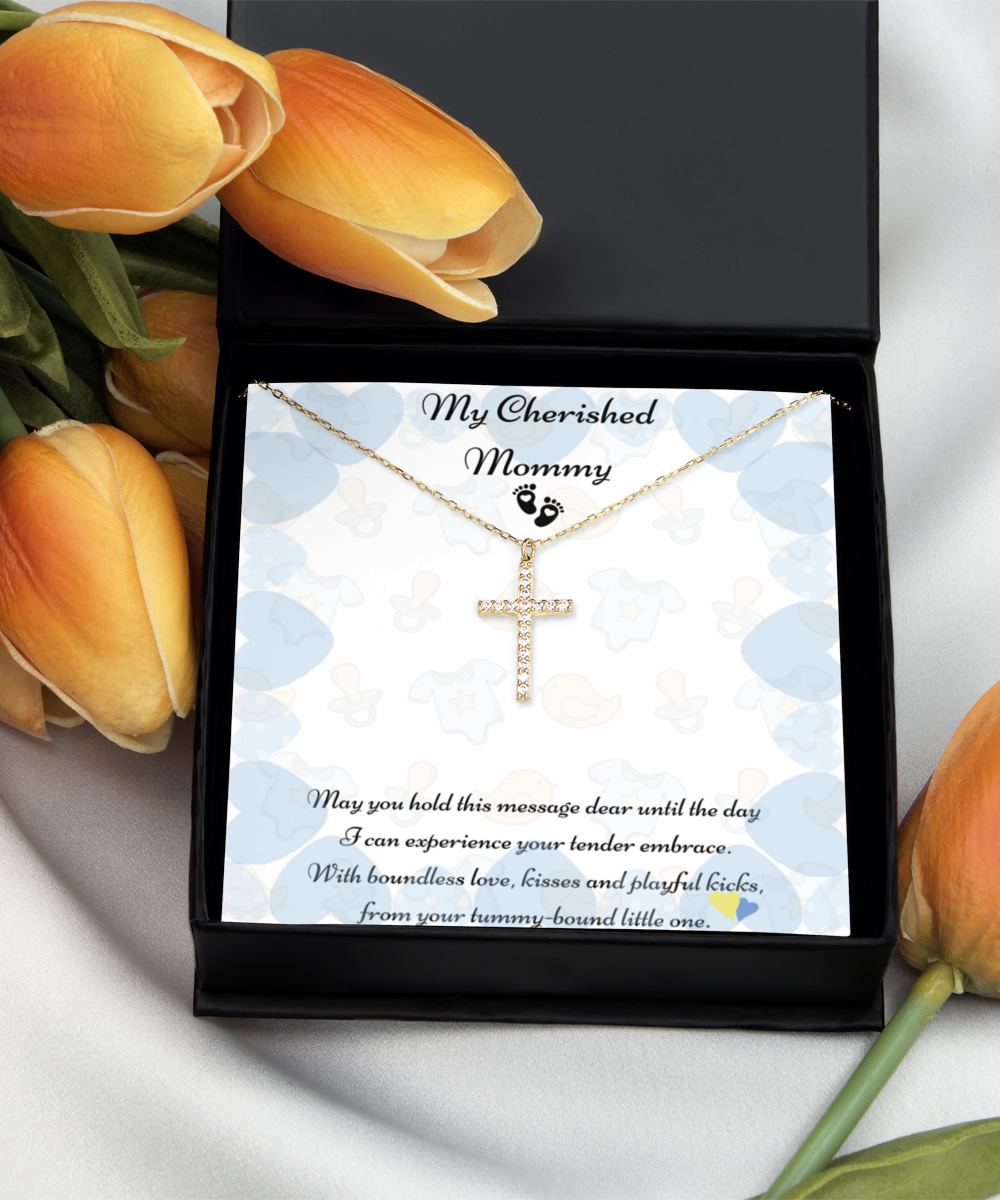 My Cherished Mommy, Mother-to-be Gift, Mommy Necklace, Baby Shower Gift, Future Mommy, Heart Knot Gold, Heart Knot Silver, Love Knot Rose Gold, Love Knot Silver, Solitaire Crystal, Double Crystal Circle