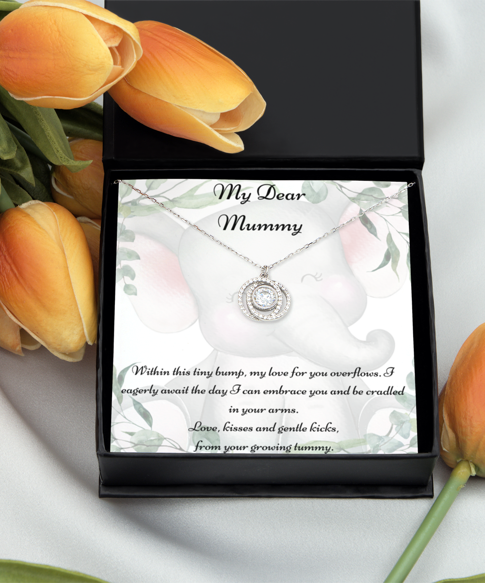 My Dear Mummy, Mother-to-be Gift, Mummy Necklace, Baby Shower Gift, Future Mummy, Heart Knot Gold, Heart Knot Silver, Love Knot Rose Gold, Love Knot Silver, Solitaire Crystal, Double Crystal Circle