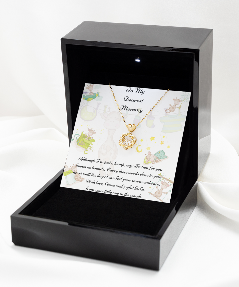 To My Dearest Mommy, Mother-to-be Gift, Mommy Necklace, Baby Shower Gift, Future Mommy, Heart Knot Gold, Heart Knot Silver, Love Knot Rose Gold, Love Knot Silver, Solitaire Crystal, Double Crystal Circle