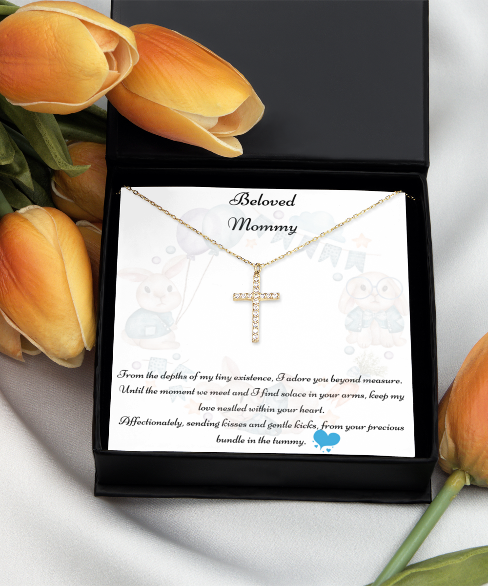 Beloved Mommy, Mother-to-be Gift, Mommy Necklace, Baby Shower Gift, Future Mommy, Heart Knot Gold, Heart Knot Silver, Love Knot Rose Gold, Love Knot Silver, Solitaire Crystal, Double Crystal Circle