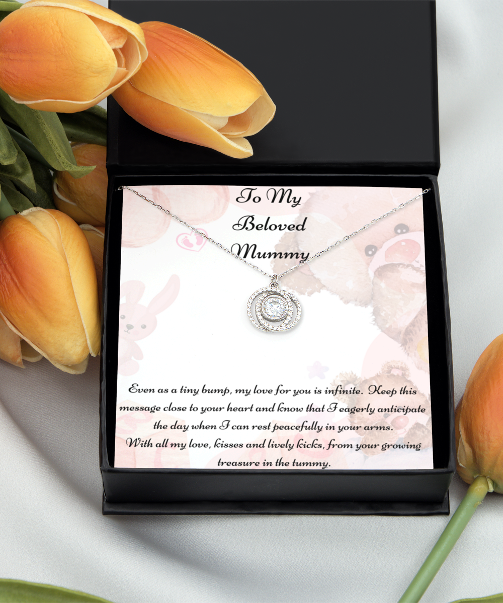 To My Beloved Mummy, Mother-to-be Gift, Mummy Necklace, Baby Shower Gift, Future Mummy, Heart Knot Gold, Heart Knot Silver, Love Knot Rose Gold, Love Knot Silver, Solitaire Crystal, Double Crystal Circle