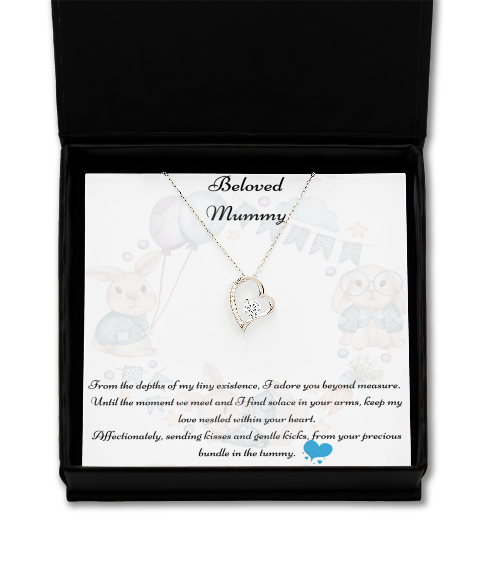 Beloved Mummy, Mother-to-be Gift, Mummy Necklace, Baby Shower Gift, Future Mummy, Heart Knot Gold, Heart Knot Silver, Love Knot Rose Gold, Love Knot Silver, Solitaire Crystal, Double Crystal Circle