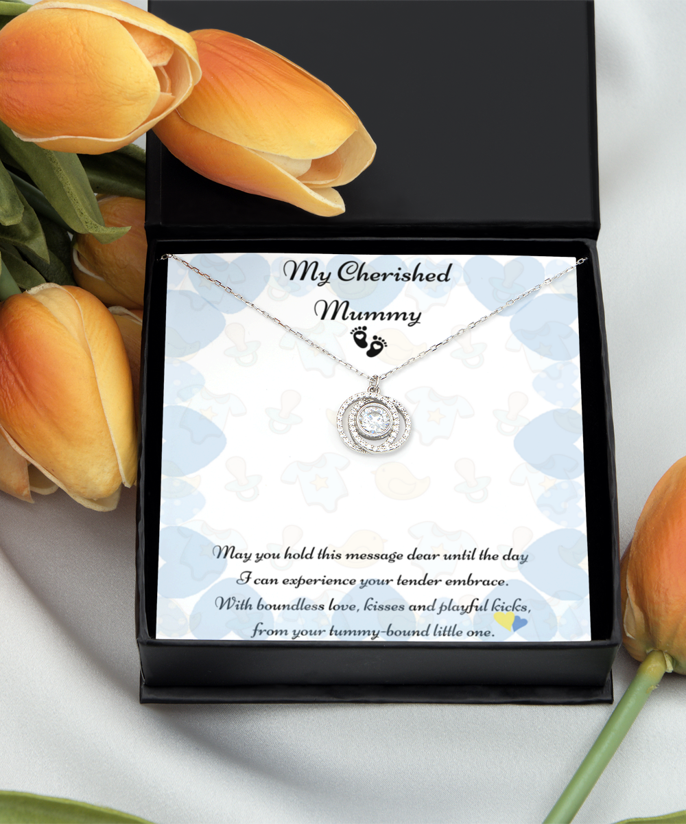 My Cherished Mummy, Mother-to-be Gift, Mummy Necklace, Baby Shower Gift, Future Mummy, Heart Knot Gold, Heart Knot Silver, Love Knot Rose Gold, Love Knot Silver, Solitaire Crystal, Double Crystal Circle