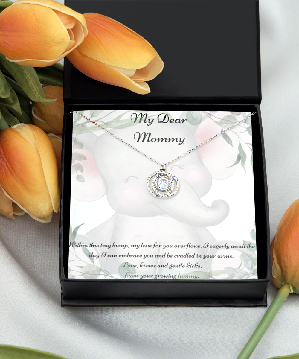 My Dear Mommy, Mother-to-be Gift, Mommy Necklace, Baby Shower Gift, Future Mommy, Heart Knot Gold, Heart Knot Silver, Love Knot Rose Gold, Love Knot Silver, Solitaire Crystal, Double Crystal Circle