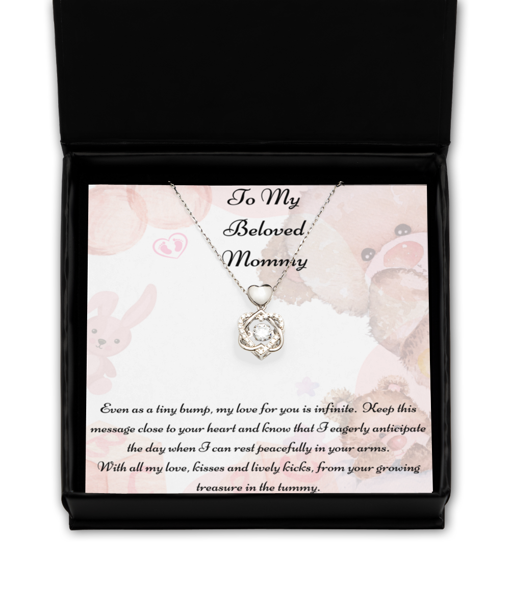 To My Beloved Mommy, Mother-to-be Gift, Mommy Necklace, Baby Shower Gift, Future Mommy, Heart Knot Gold, Heart Knot Silver, Love Knot Rose Gold, Love Knot Silver, Solitaire Crystal, Double Crystal Circle