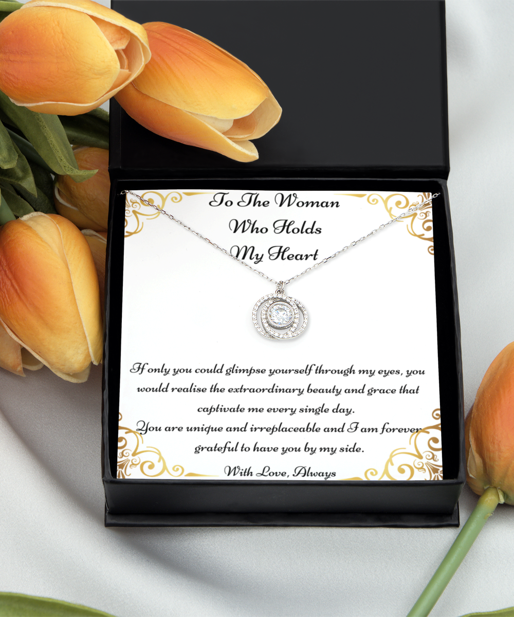 To The Woman Who Holds My Heart, Future Wife Necklace, Fiancée Necklace, Heart Knot Gold, Heart Knot Silver, Love Knot Rose Gold, Love Knot Silver, Solitaire Crystal, Double Crystal Circle, Crystal Gold Cross, Jewelry, Jewellery