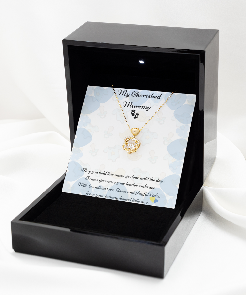 My Cherished Mummy, Mother-to-be Gift, Mummy Necklace, Baby Shower Gift, Future Mummy, Heart Knot Gold, Heart Knot Silver, Love Knot Rose Gold, Love Knot Silver, Solitaire Crystal, Double Crystal Circle