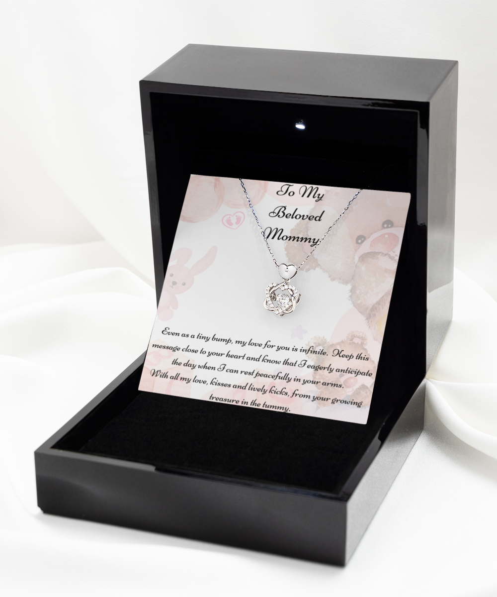 To My Beloved Mommy, Mother-to-be Gift, Mommy Necklace, Baby Shower Gift, Future Mommy, Heart Knot Gold, Heart Knot Silver, Love Knot Rose Gold, Love Knot Silver, Solitaire Crystal, Double Crystal Circle