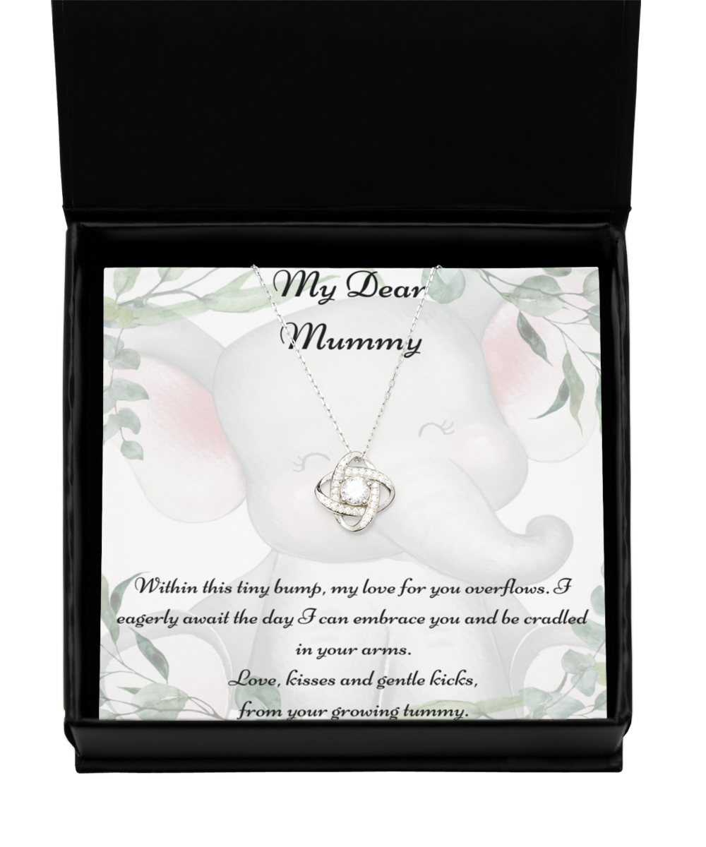 My Dear Mummy, Mother-to-be Gift, Mummy Necklace, Baby Shower Gift, Future Mummy, Heart Knot Gold, Heart Knot Silver, Love Knot Rose Gold, Love Knot Silver, Solitaire Crystal, Double Crystal Circle