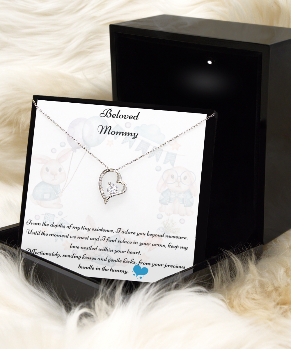 Beloved Mommy, Mother-to-be Gift, Mommy Necklace, Baby Shower Gift, Future Mommy, Heart Knot Gold, Heart Knot Silver, Love Knot Rose Gold, Love Knot Silver, Solitaire Crystal, Double Crystal Circle