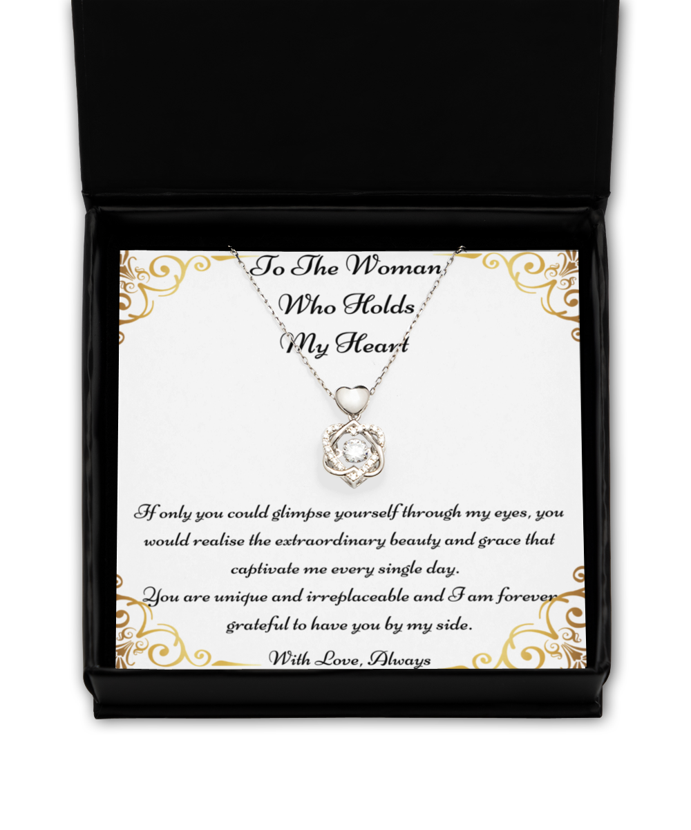 To The Woman Who Holds My Heart, Future Wife Necklace, Fiancée Necklace, Heart Knot Gold, Heart Knot Silver, Love Knot Rose Gold, Love Knot Silver, Solitaire Crystal, Double Crystal Circle, Crystal Gold Cross, Jewelry, Jewellery