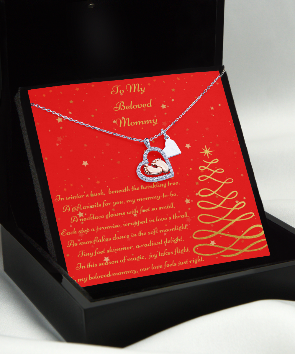 To my Beloved Mommy, Christmas Baby Feet Necklace