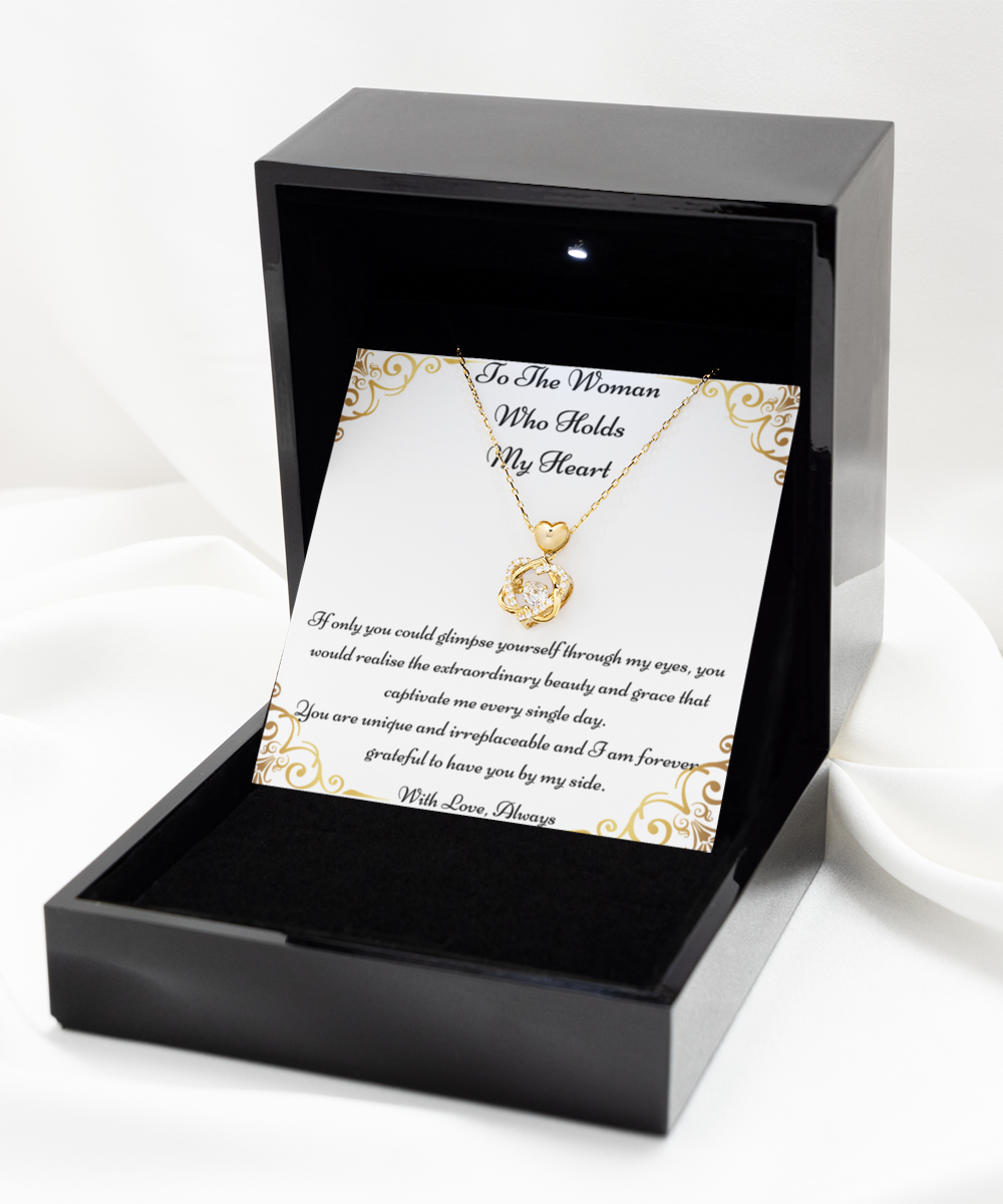 To The Woman Who Holds My Heart, Future Wife Necklace, Fiancée Necklace, Heart Knot Gold, Heart Knot Silver, Love Knot Rose Gold, Love Knot Silver, Solitaire Crystal, Double Crystal Circle, Crystal Gold Cross, Jewelry, Jewellery