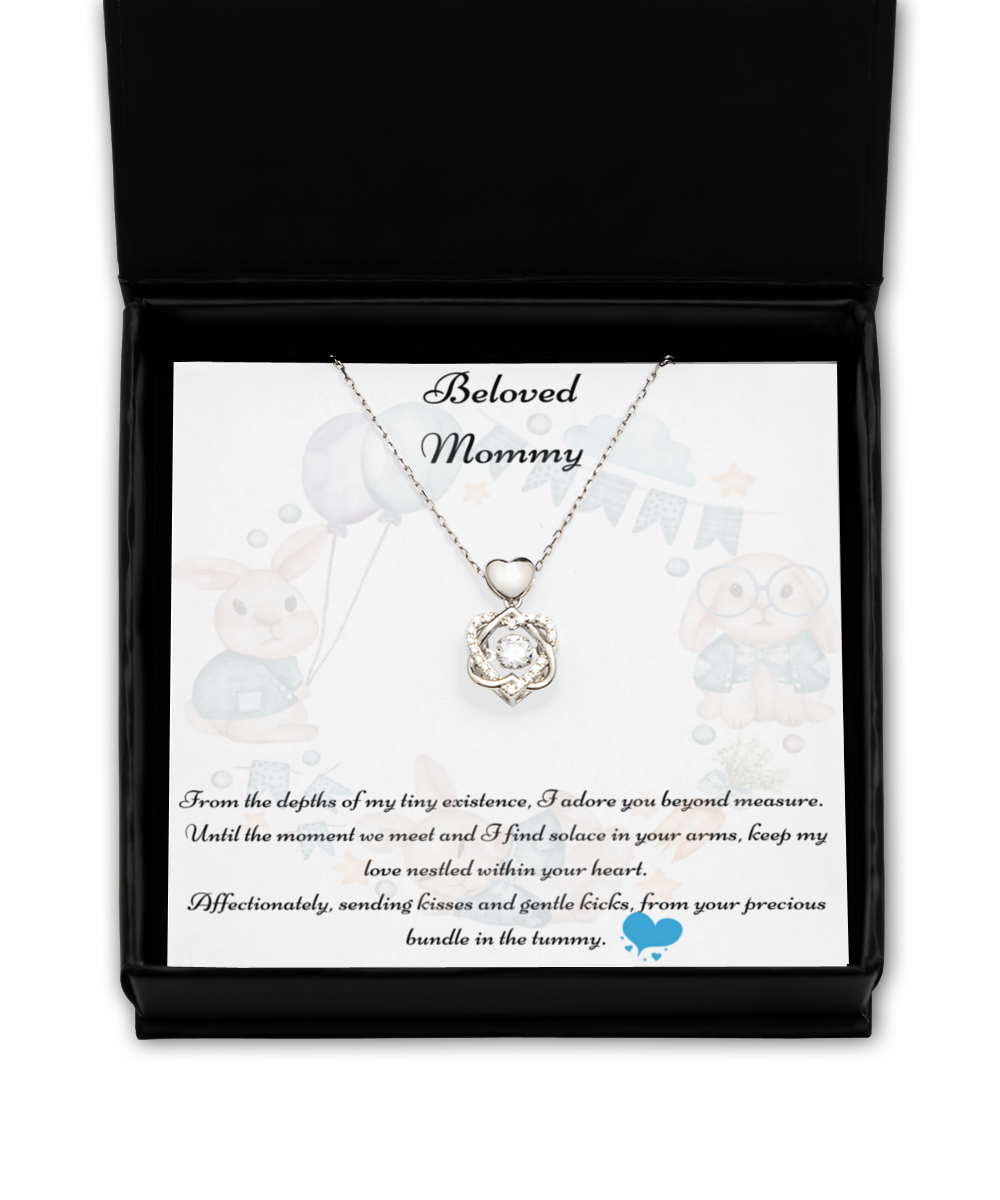 Beloved Mommy, Mother-to-be Gift, Mommy Necklace, Baby Shower Gift, Future Mommy, Heart Knot Gold, Heart Knot Silver, Love Knot Rose Gold, Love Knot Silver, Solitaire Crystal, Double Crystal Circle