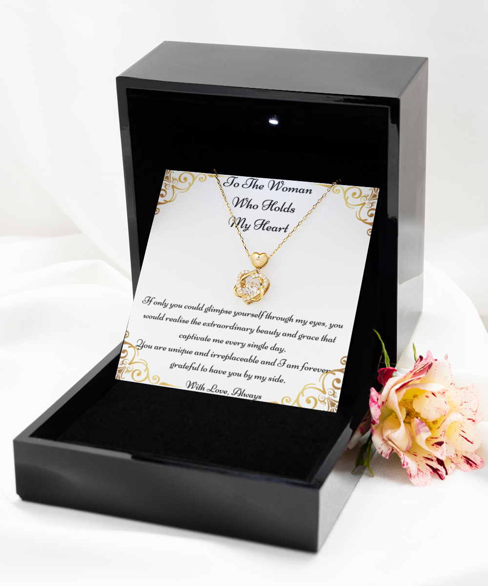 To The Woman Who Holds My Heart, Future Wife Necklace, Fiancée Necklace, Heart Knot Gold, Heart Knot Silver, Love Knot Rose Gold, Love Knot Silver, Solitaire Crystal, Double Crystal Circle, Crystal Gold Cross, Jewelry, Jewellery