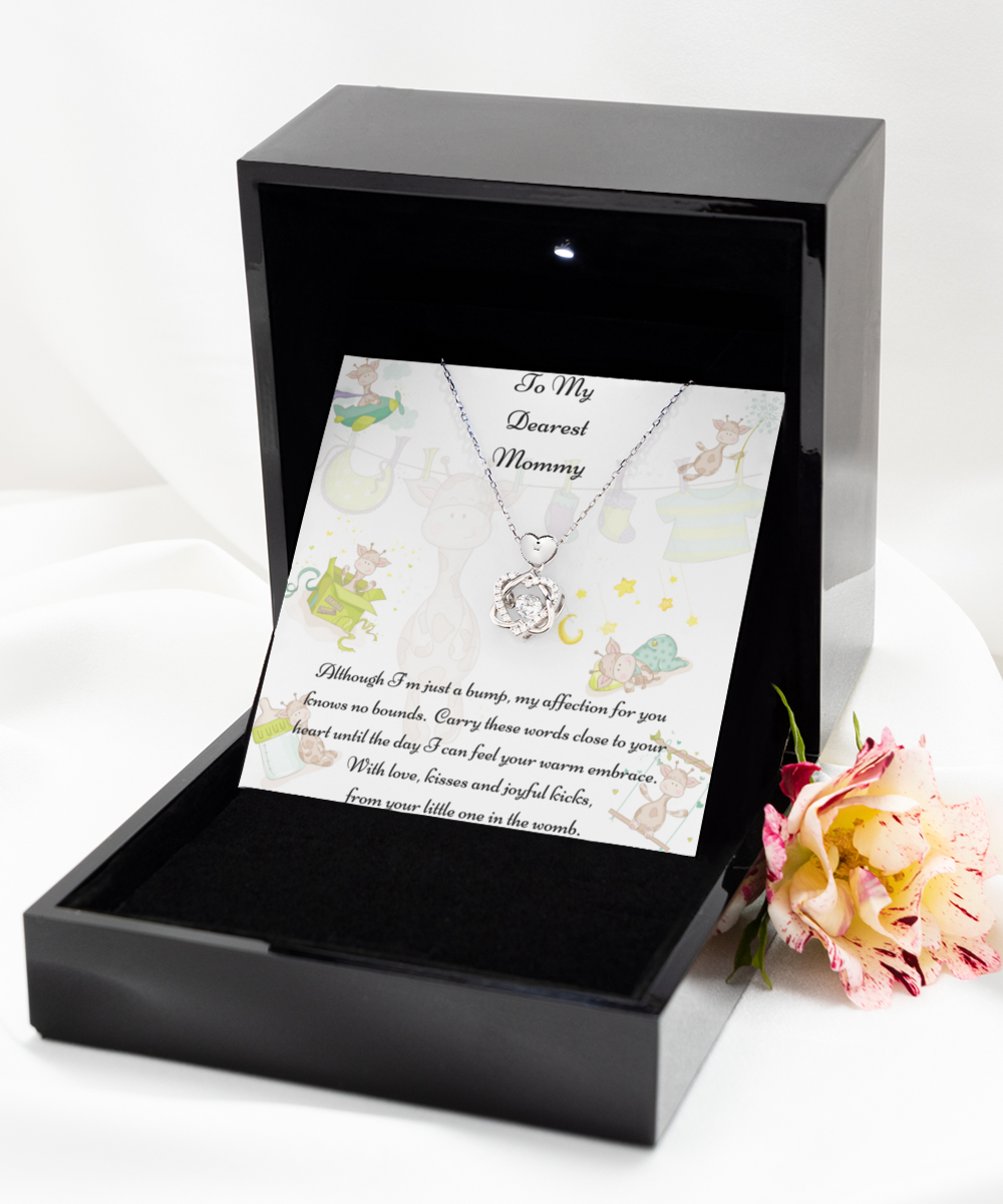 To My Dearest Mommy, Mother-to-be Gift, Mommy Necklace, Baby Shower Gift, Future Mommy, Heart Knot Gold, Heart Knot Silver, Love Knot Rose Gold, Love Knot Silver, Solitaire Crystal, Double Crystal Circle