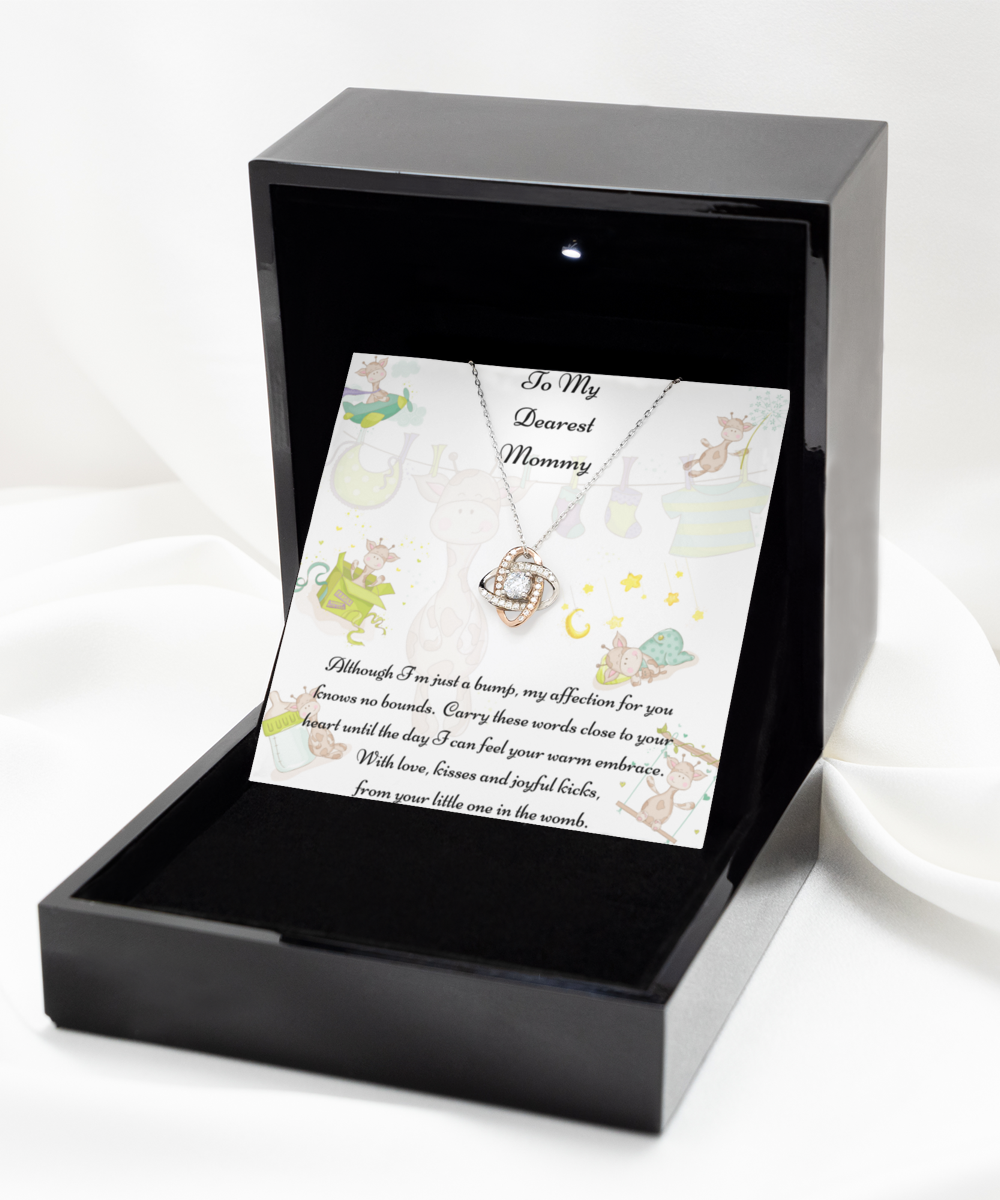 To My Dearest Mommy, Mother-to-be Gift, Mommy Necklace, Baby Shower Gift, Future Mommy, Heart Knot Gold, Heart Knot Silver, Love Knot Rose Gold, Love Knot Silver, Solitaire Crystal, Double Crystal Circle