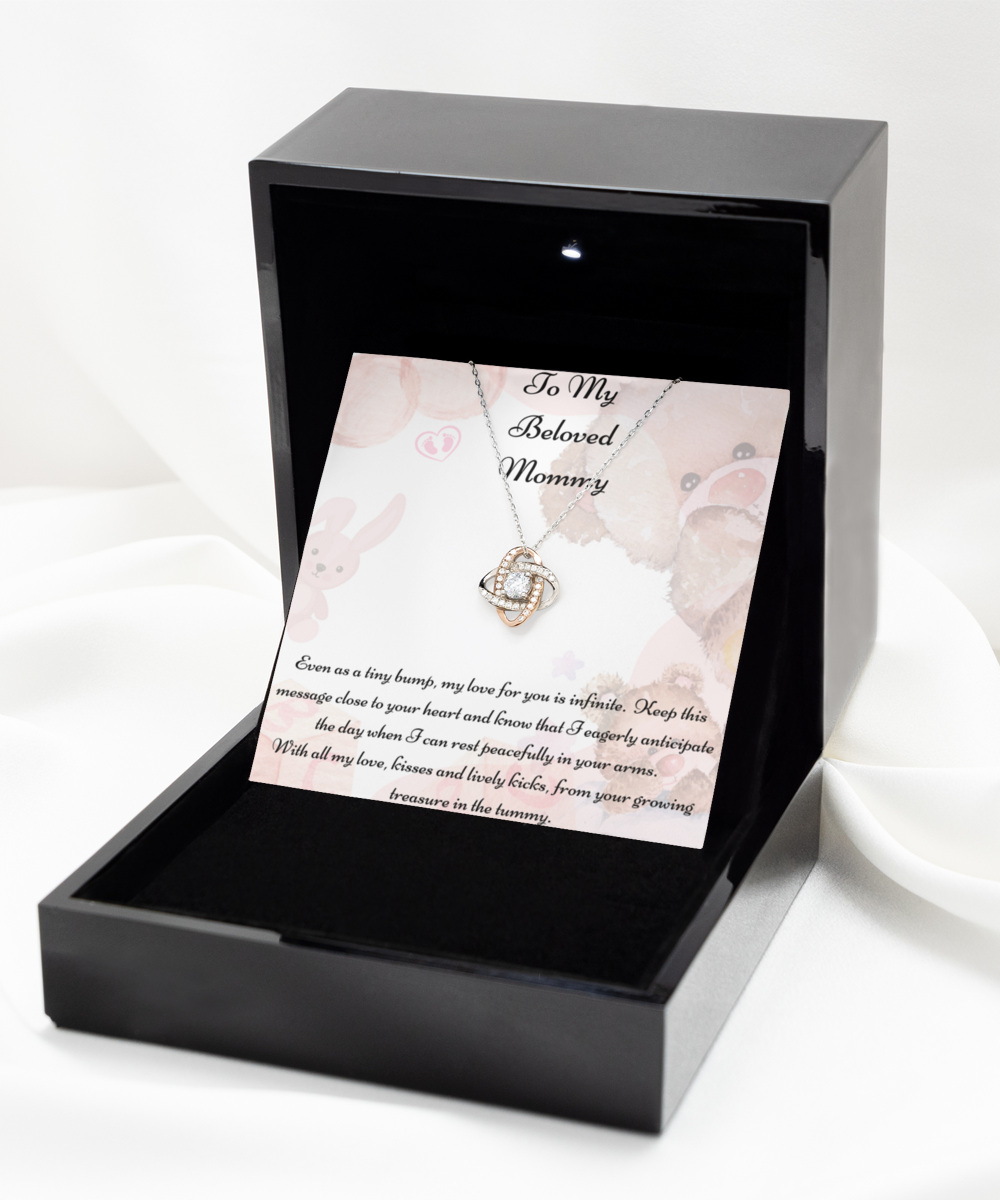 To My Beloved Mommy, Mother-to-be Gift, Mommy Necklace, Baby Shower Gift, Future Mommy, Heart Knot Gold, Heart Knot Silver, Love Knot Rose Gold, Love Knot Silver, Solitaire Crystal, Double Crystal Circle