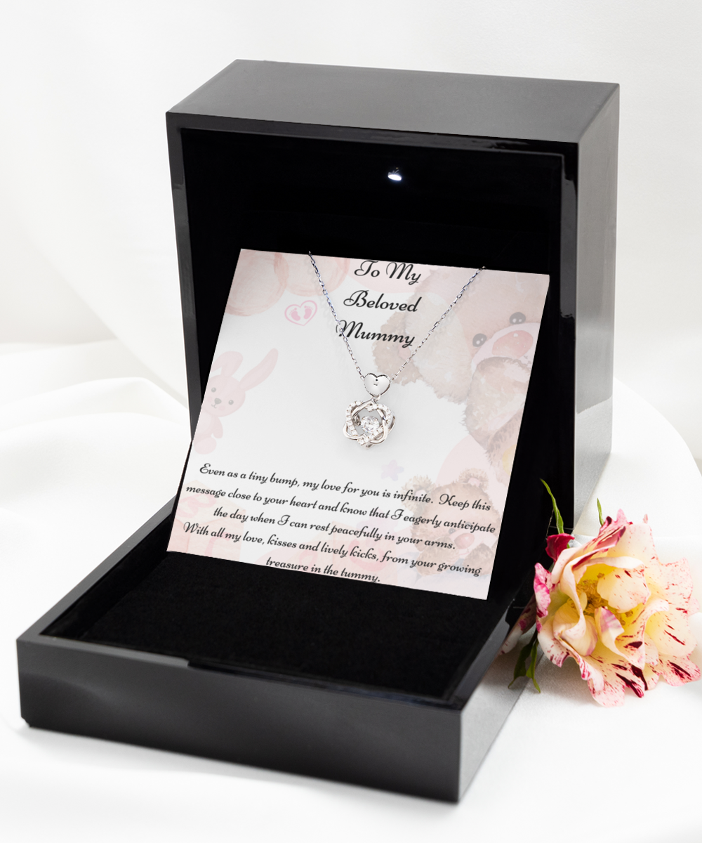 To My Beloved Mummy, Mother-to-be Gift, Mummy Necklace, Baby Shower Gift, Future Mummy, Heart Knot Gold, Heart Knot Silver, Love Knot Rose Gold, Love Knot Silver, Solitaire Crystal, Double Crystal Circle