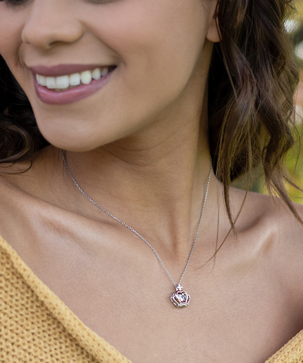 Our Crown Pendant Necklace embodies the strength, grace and sophistication of true royalty; .925 Sterling Silver, Triple-plated with Rhodium, 14k Rose Gold & AAAA Cubic Zirconia!