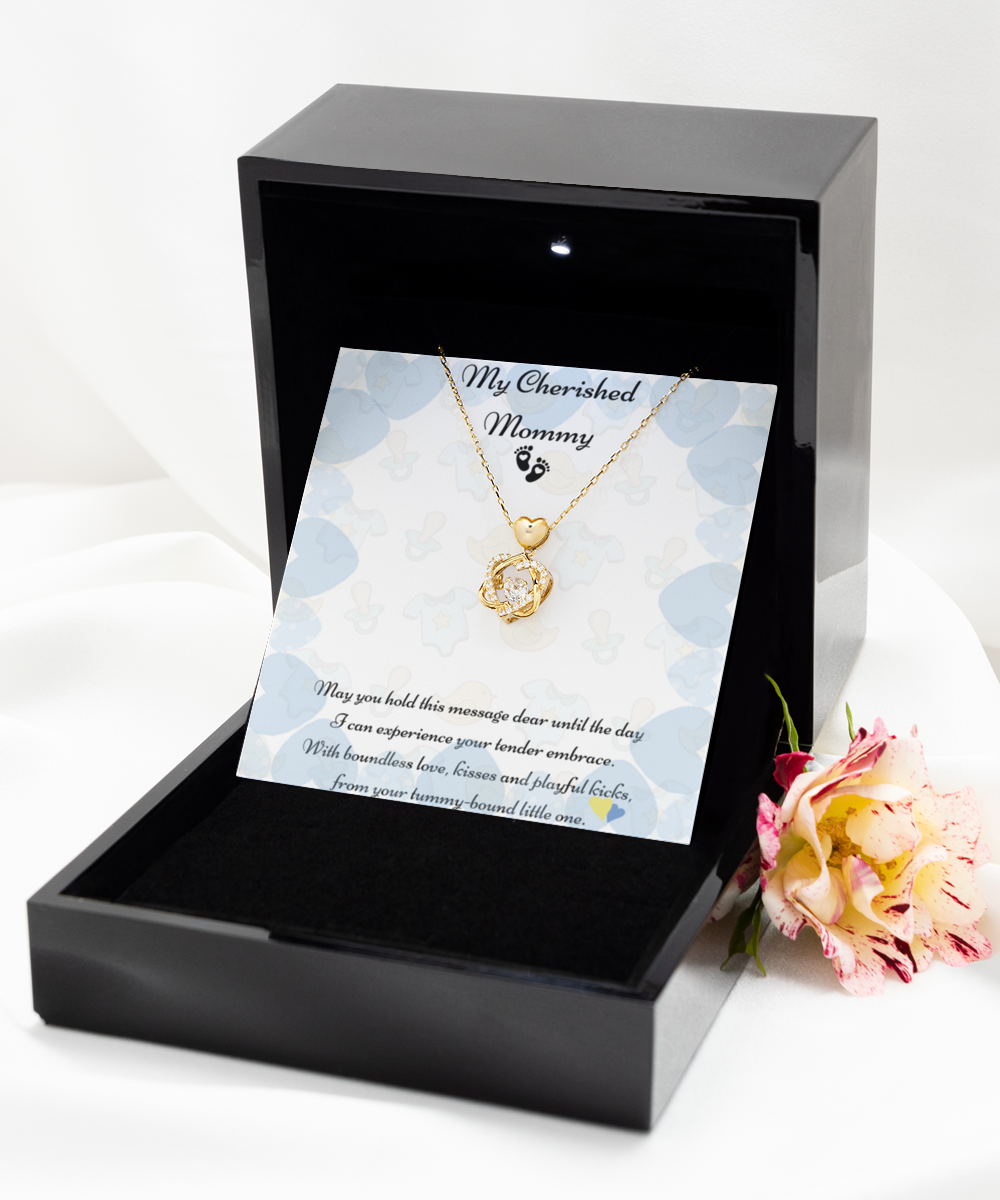 My Cherished Mommy, Mother-to-be Gift, Mommy Necklace, Baby Shower Gift, Future Mommy, Heart Knot Gold, Heart Knot Silver, Love Knot Rose Gold, Love Knot Silver, Solitaire Crystal, Double Crystal Circle