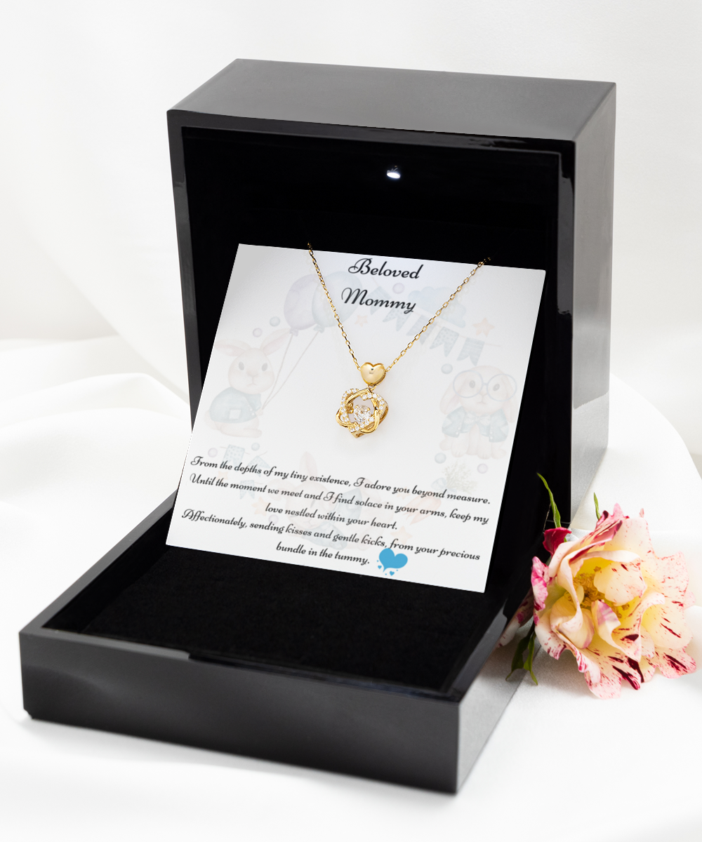 Beloved Mommy, Mother-to-be Gift, Mommy Necklace, Baby Shower Gift, Future Mommy, Heart Knot Gold, Heart Knot Silver, Love Knot Rose Gold, Love Knot Silver, Solitaire Crystal, Double Crystal Circle