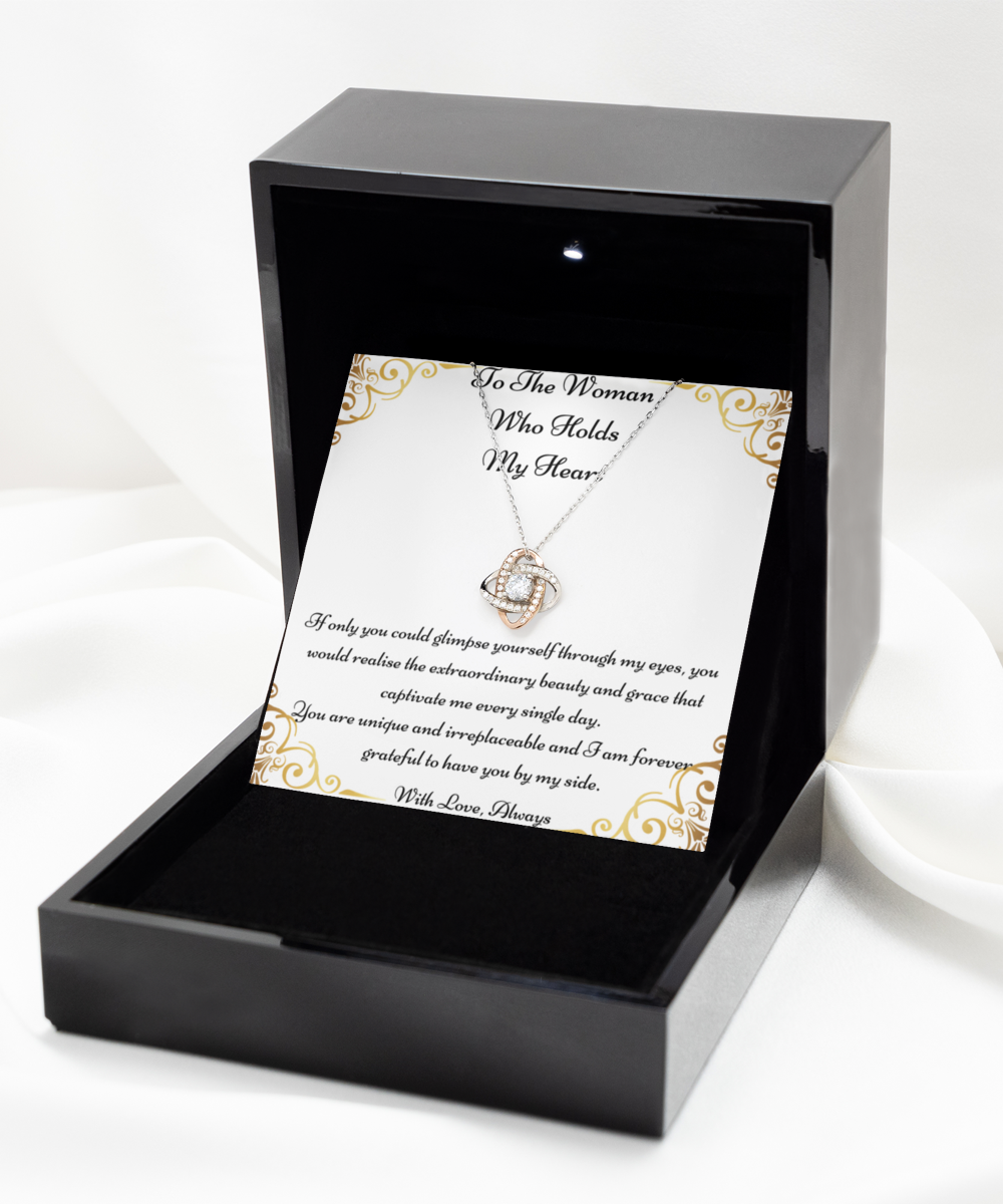 To The Woman Who Holds My Heart, Future Wife Necklace, Fiancée Necklace, Heart Knot Gold, Heart Knot Silver, Love Knot Rose Gold, Love Knot Silver, Solitaire Crystal, Double Crystal Circle, Crystal Gold Cross, Jewelry, Jewellery