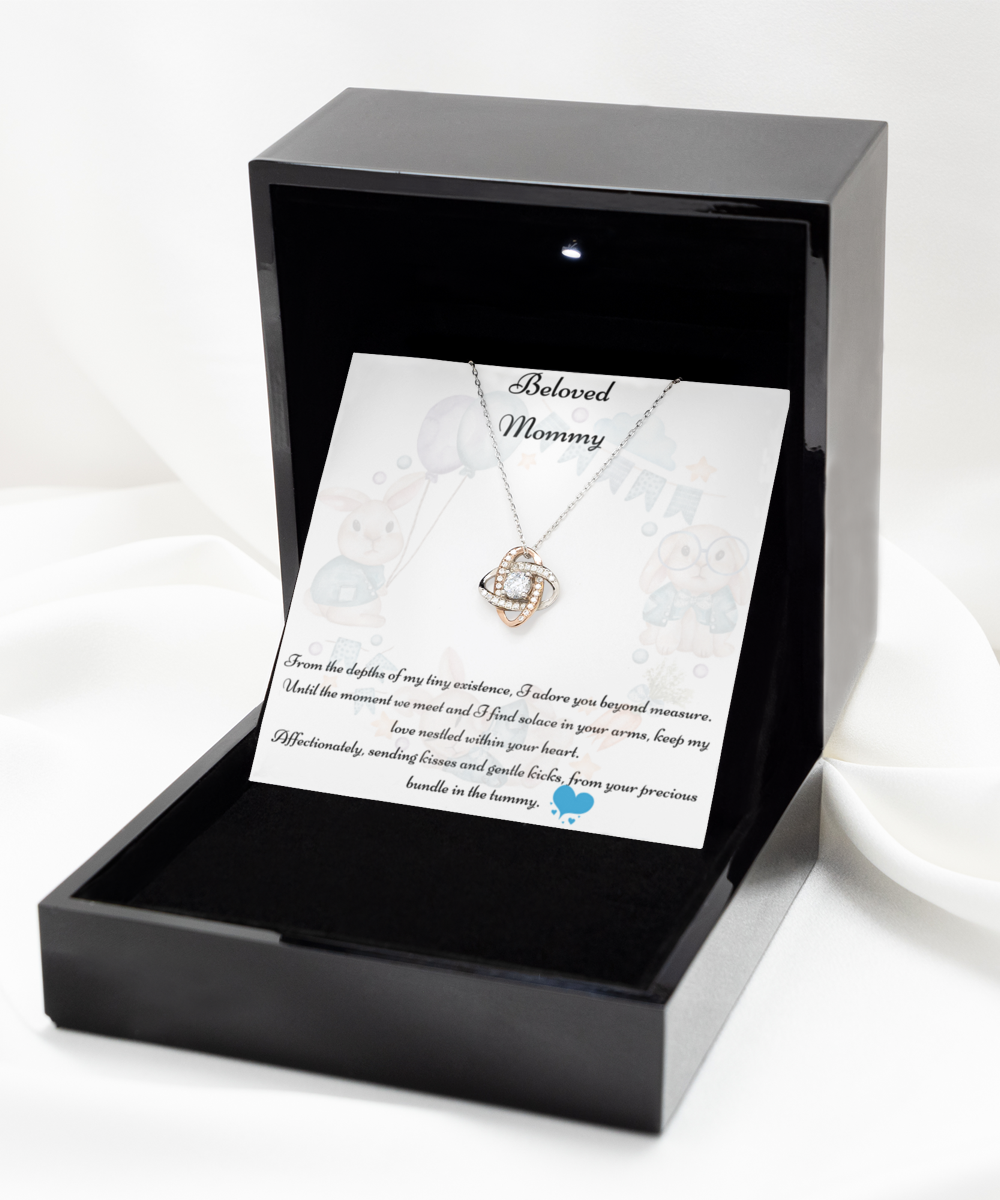 Beloved Mommy, Mother-to-be Gift, Mommy Necklace, Baby Shower Gift, Future Mommy, Heart Knot Gold, Heart Knot Silver, Love Knot Rose Gold, Love Knot Silver, Solitaire Crystal, Double Crystal Circle